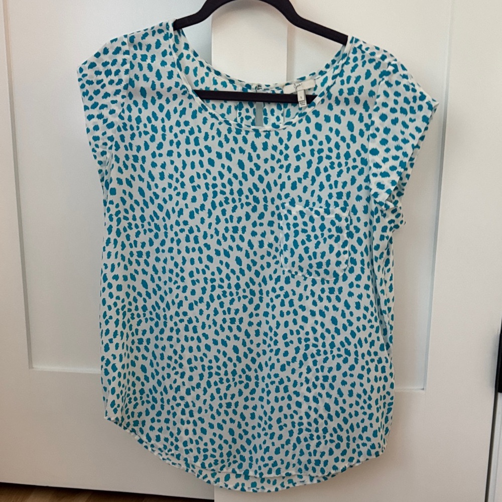 Joie Teal and White Patterned Blouse